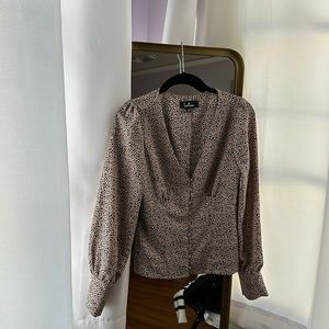 Polka Dot Long-Sleeve Blouse in Size XS